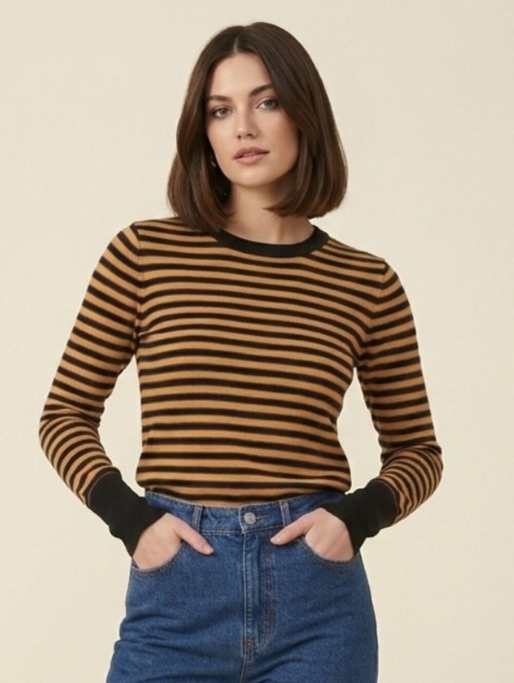 Zara Black and Rust Striped Knit Long Sleeve Tee